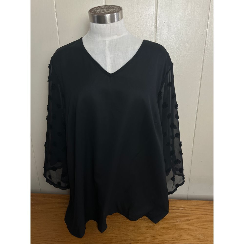 No‎ Brand Black Top Women's 2XL Sheer Flowy Sleeves Plus Size